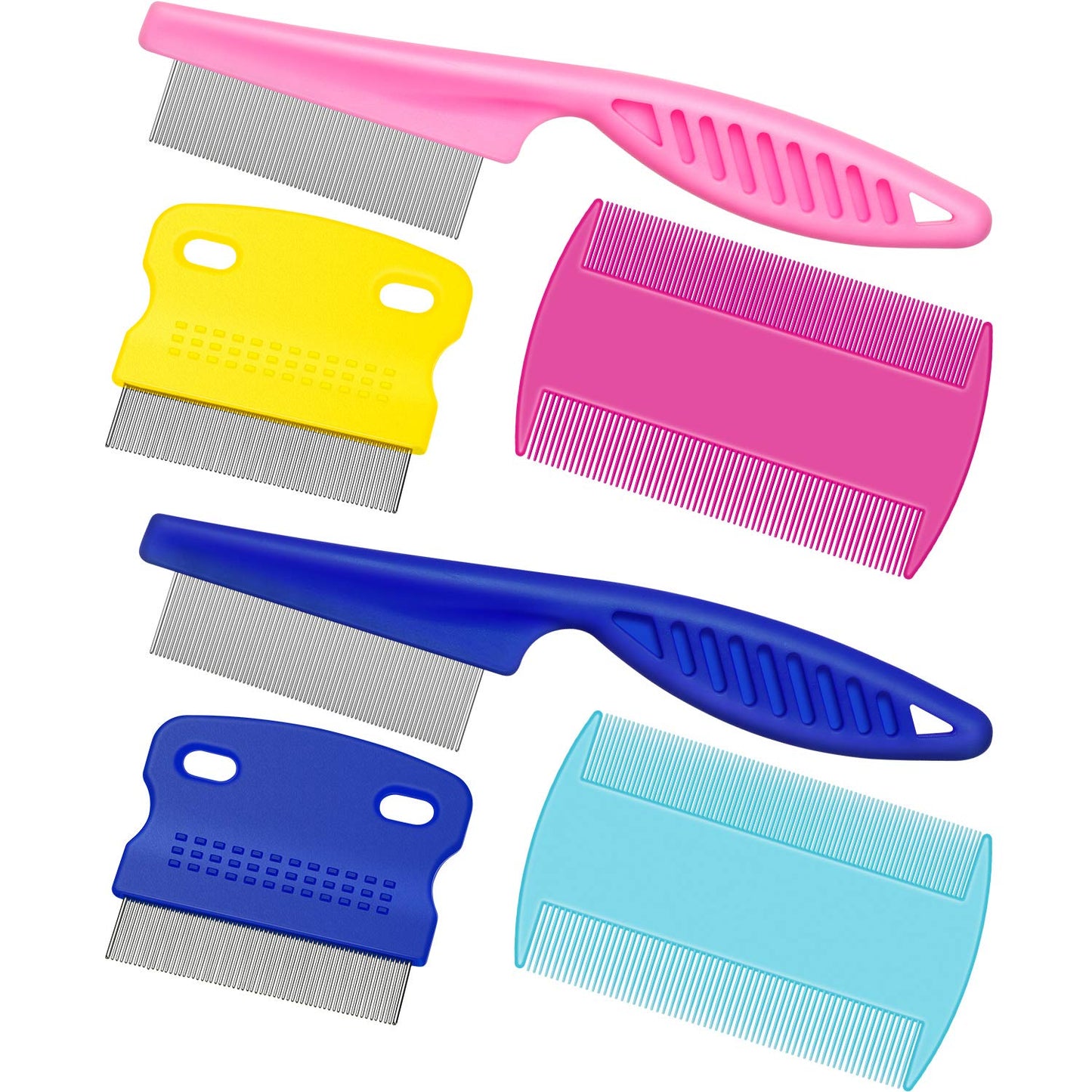 6 Pieces Pet Lice Combs Dog Grooming Flea Comb Cat Tear Stain Comb for Removal Dandruff, Hair Stain, Nit (Pink, Light Blue, Dark Blue, Yellow)